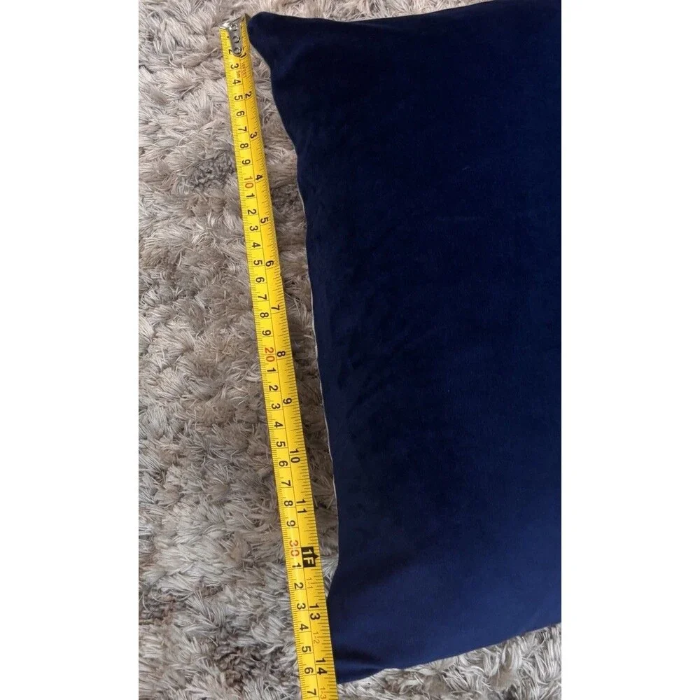 Blue White Geometric Velvet Throw Pillow Feather Filled 14x25 Lumbar Accent